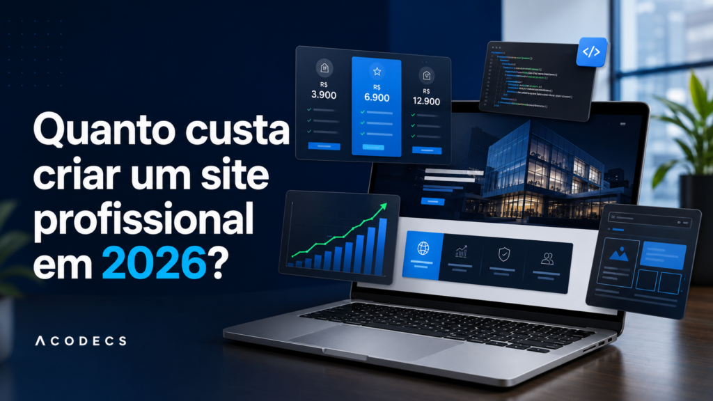 Quanto custa criar um site profissional em 2026 com notebook, orçamento e elementos de desenvolvimento web